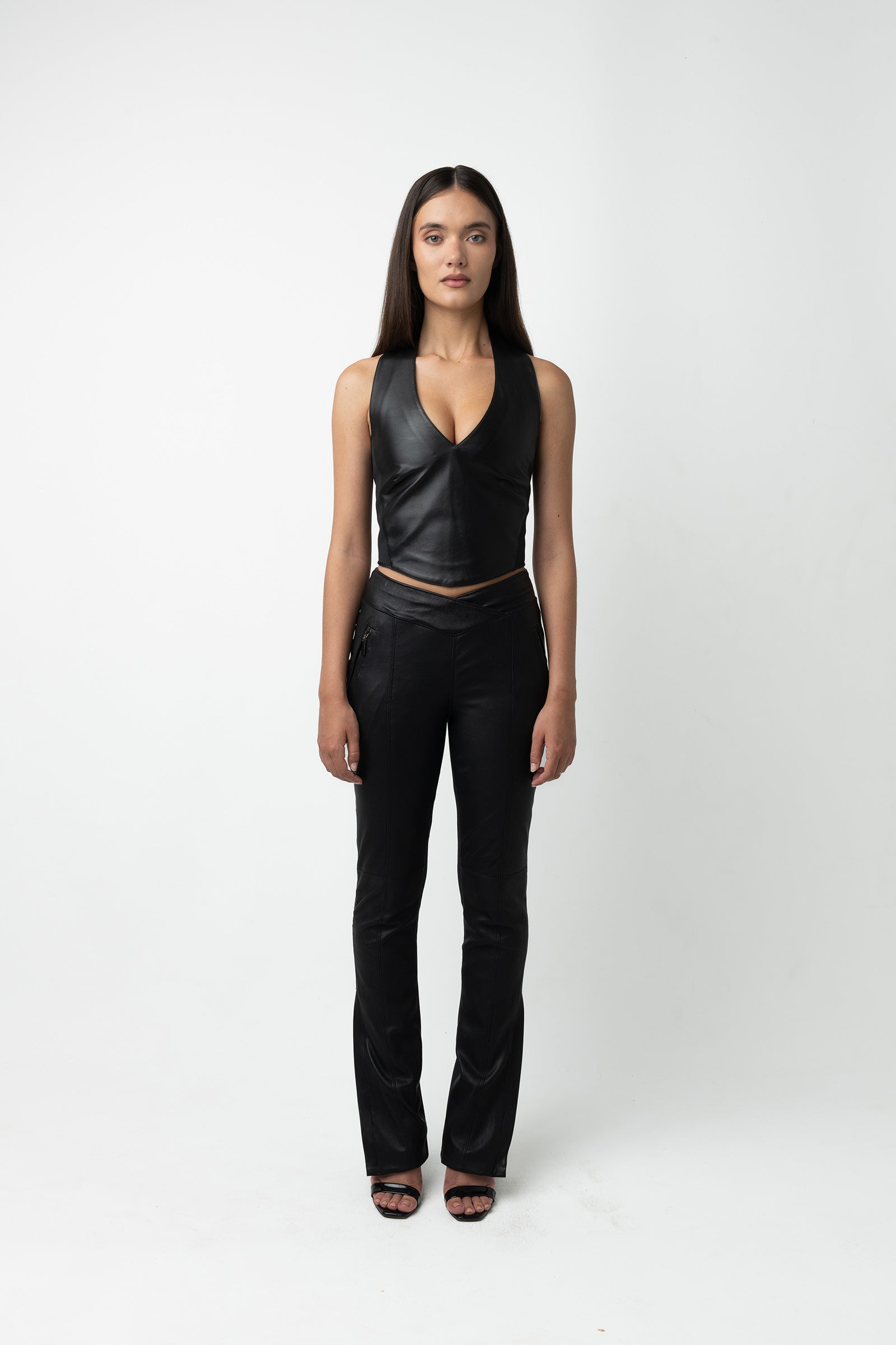 Paige Leather Pant - Caviar