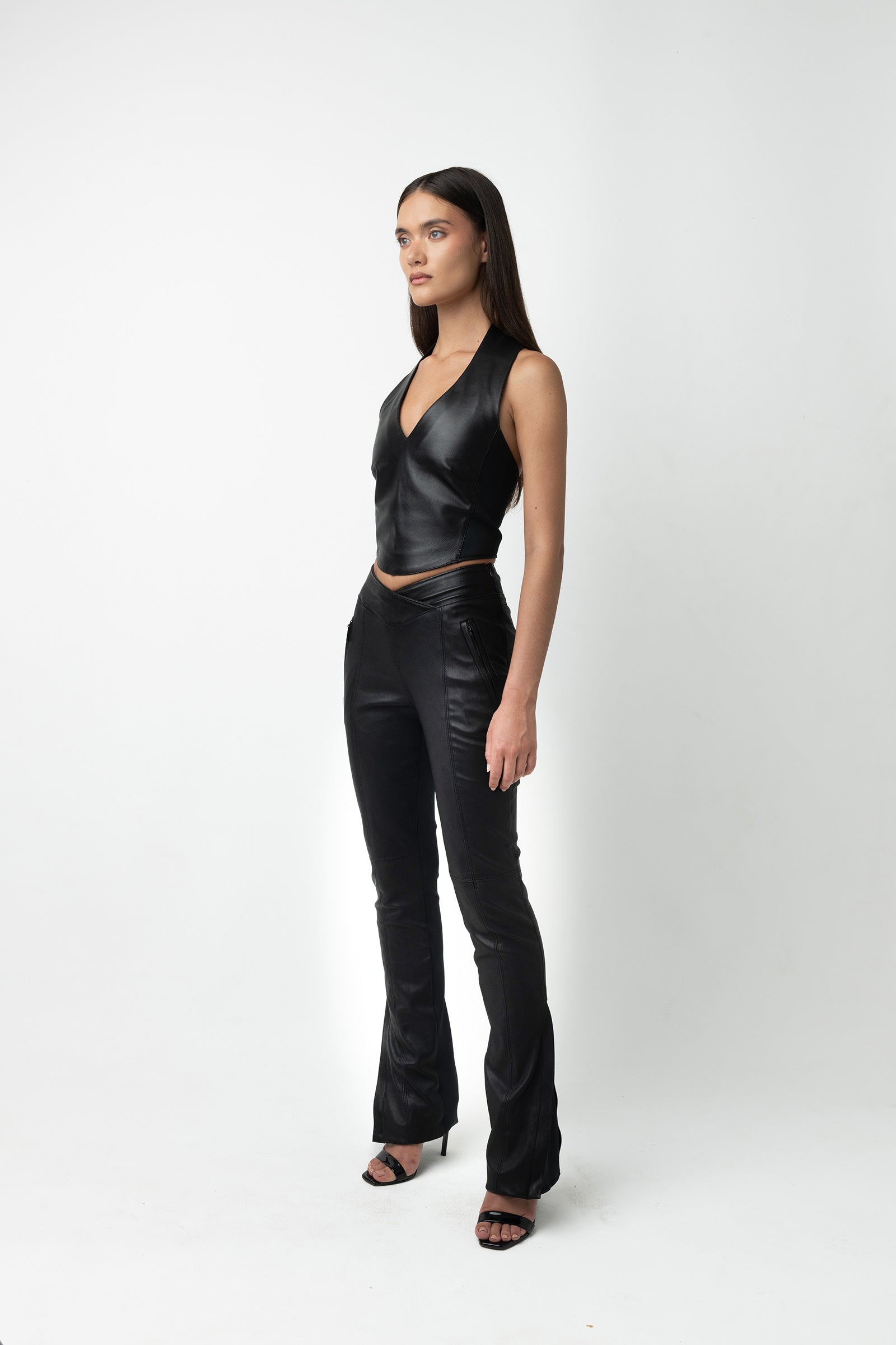 Paige Leather Pant - Caviar