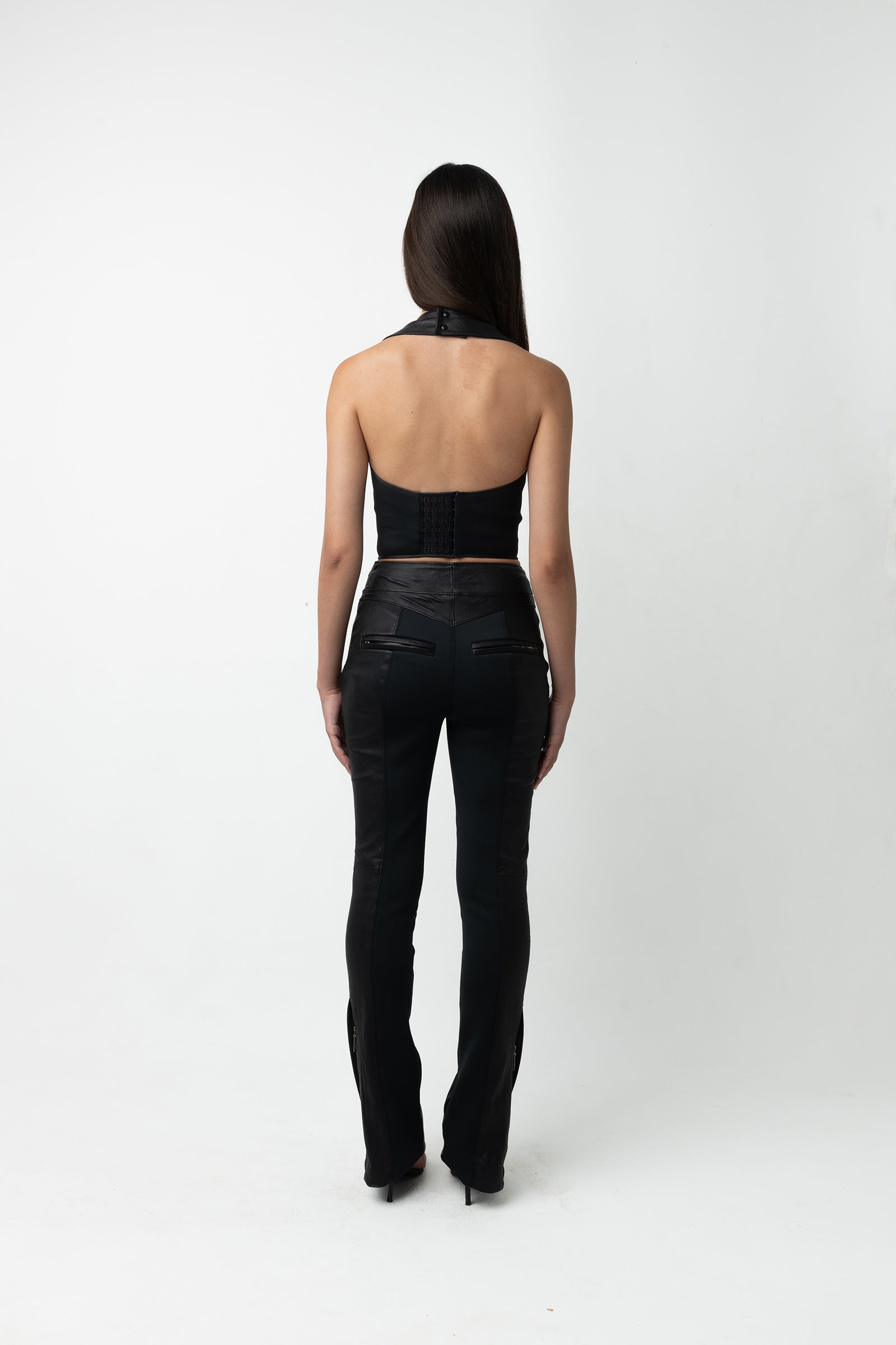Paige Leather Pant - Caviar