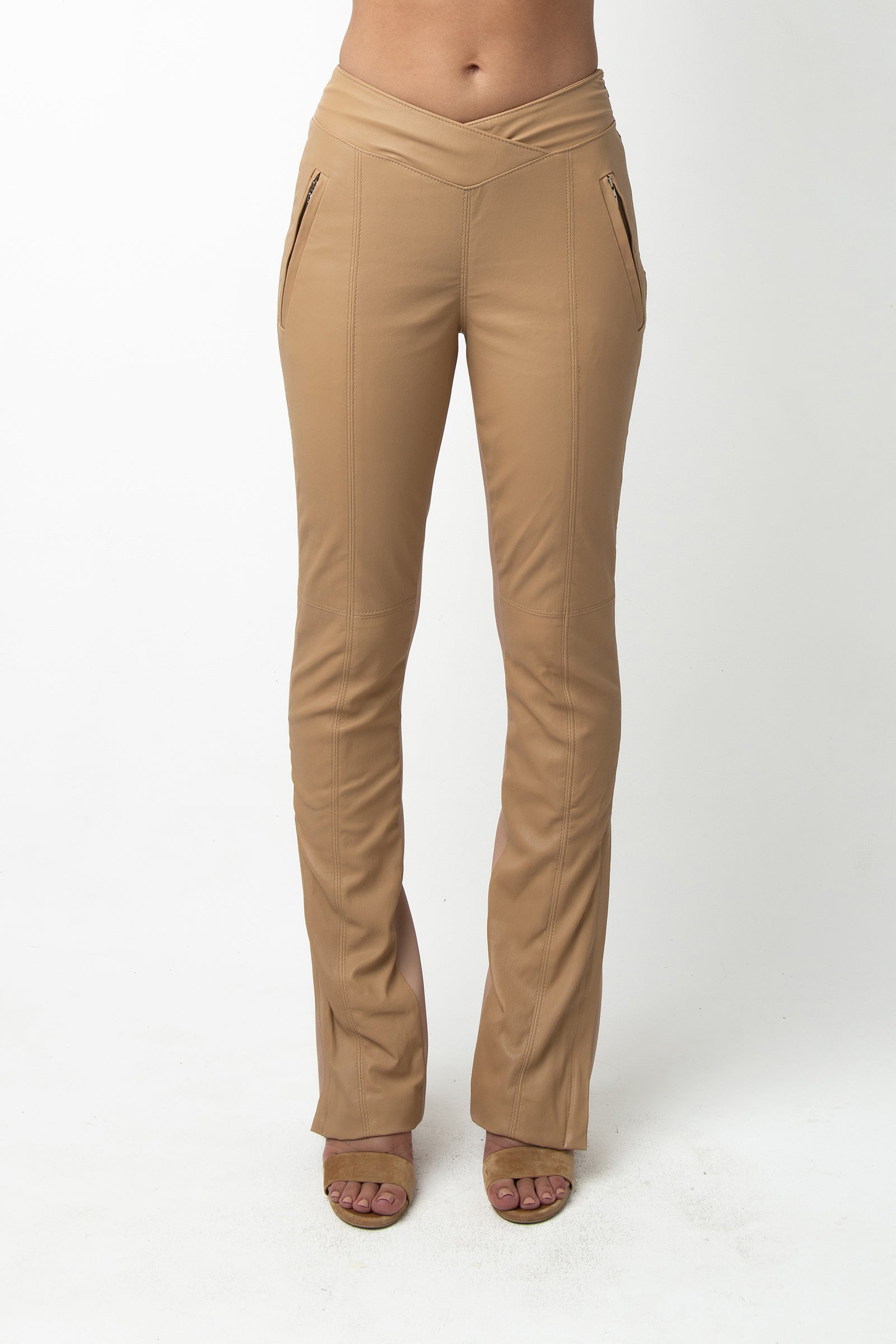 Paige Leather Pant - Latte
