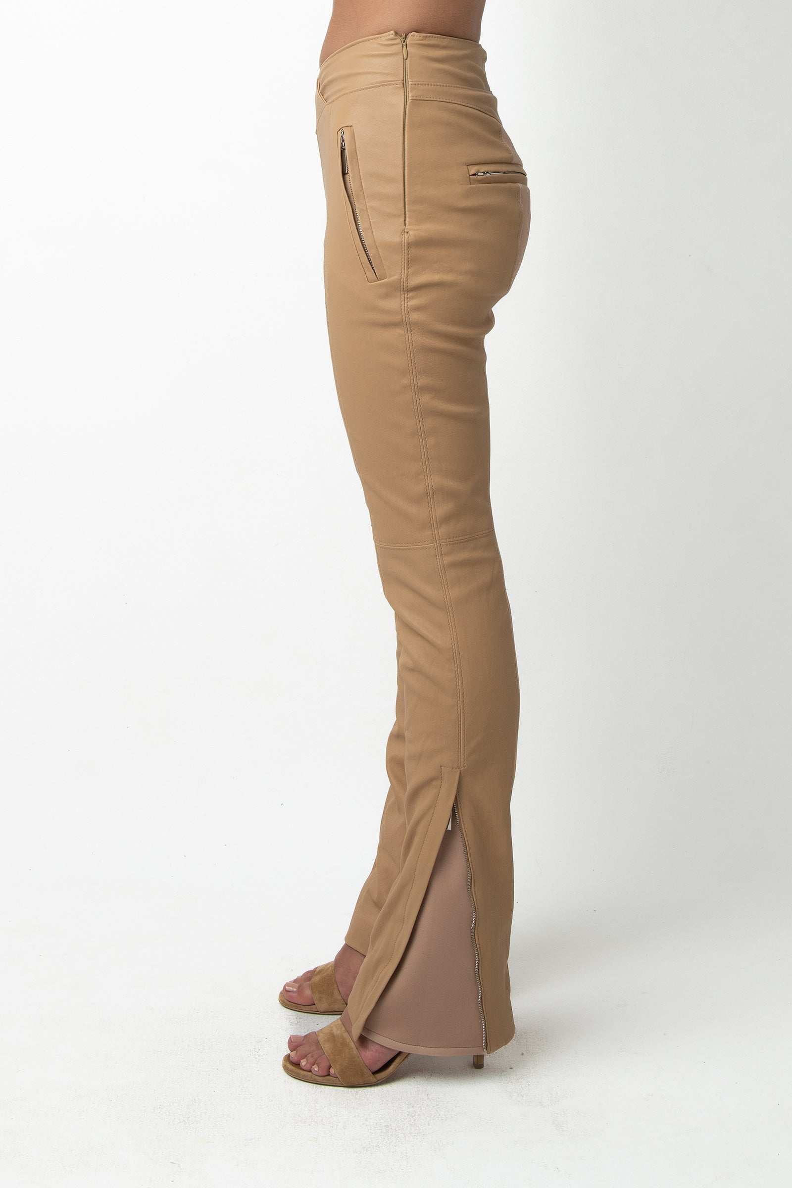 Paige Leather Pant - Latte