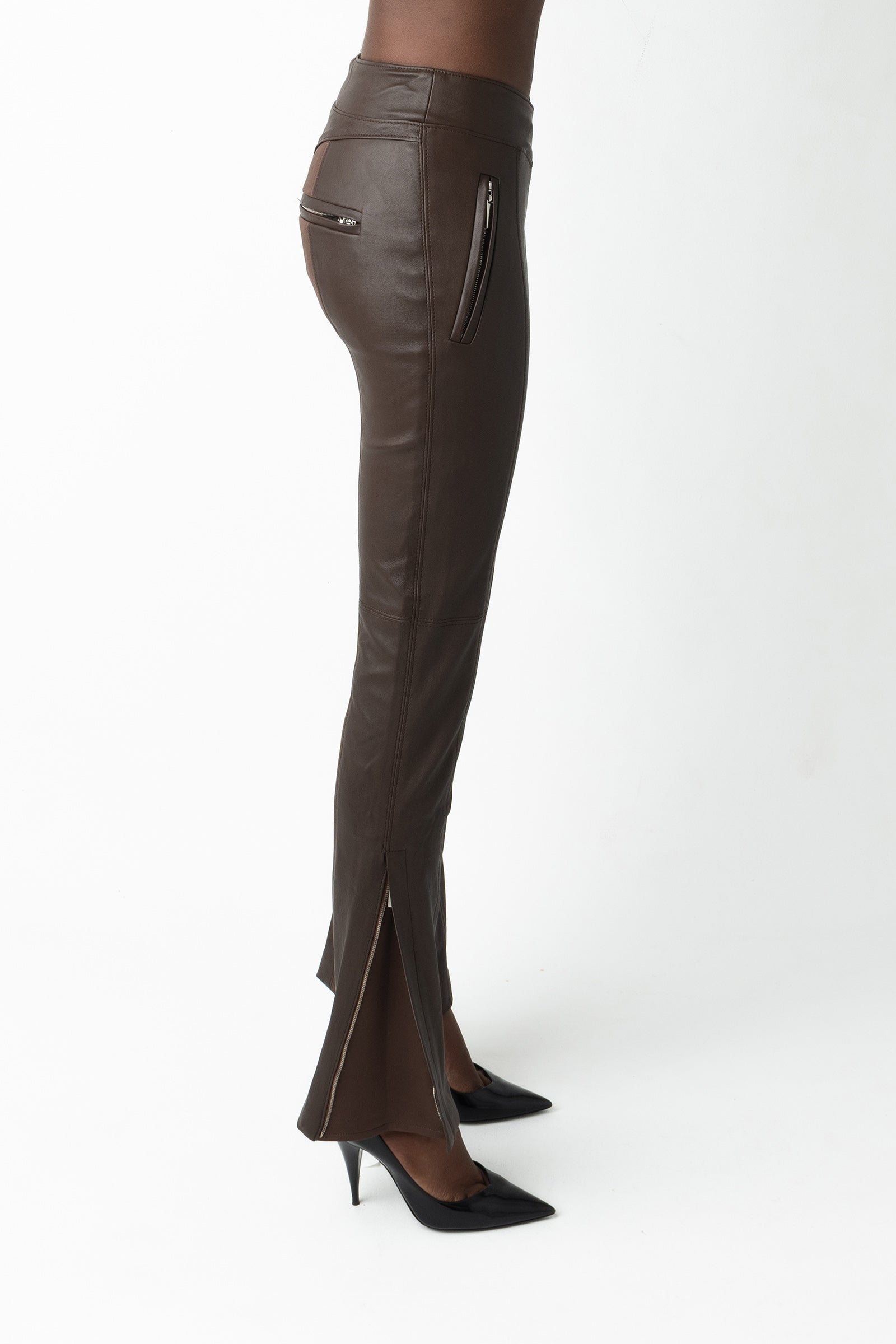 Paige Leather Pant - Chocolate